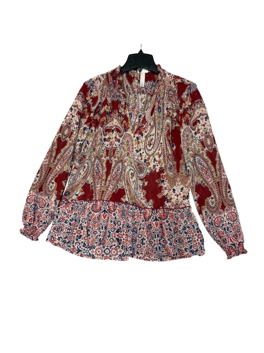 Knox Rose Women's S Red Paisley Chiffon Blouse Long Sleeve  F1308